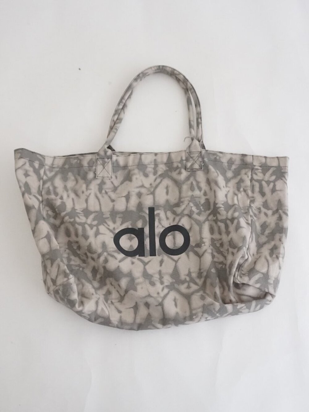 Alo Yoga Gray White Abstract Print Logo Canvas Tote Bag Gym Travel Shopper